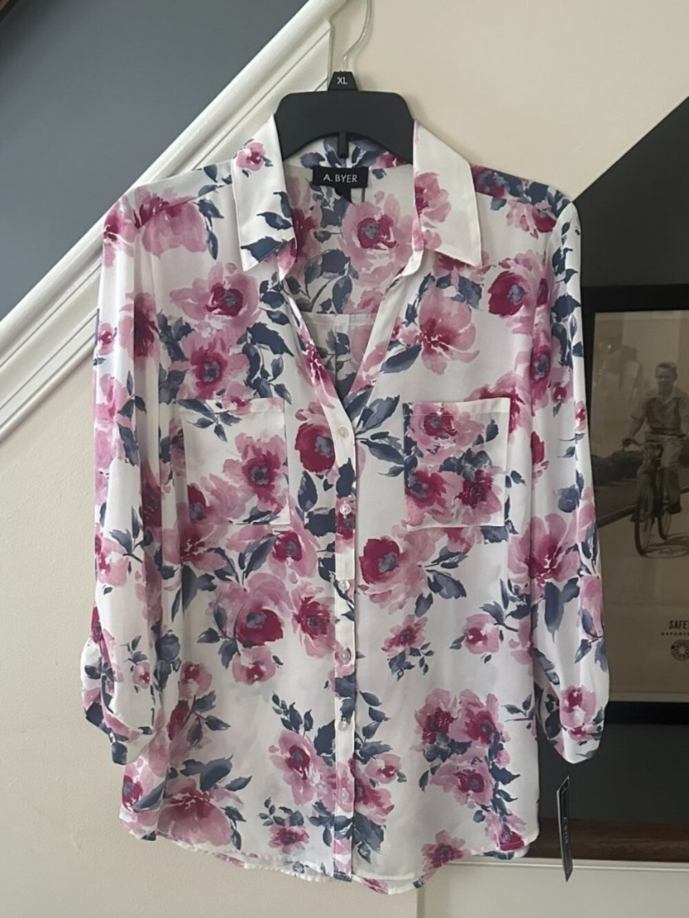 A. Byer Floral Button‑Down Blouse – Size XL – NWT